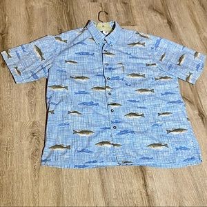 Men’s COLUMBIA Short Sleeve Button Up Shirt Size XXL Blue Bass Fishing Cotton